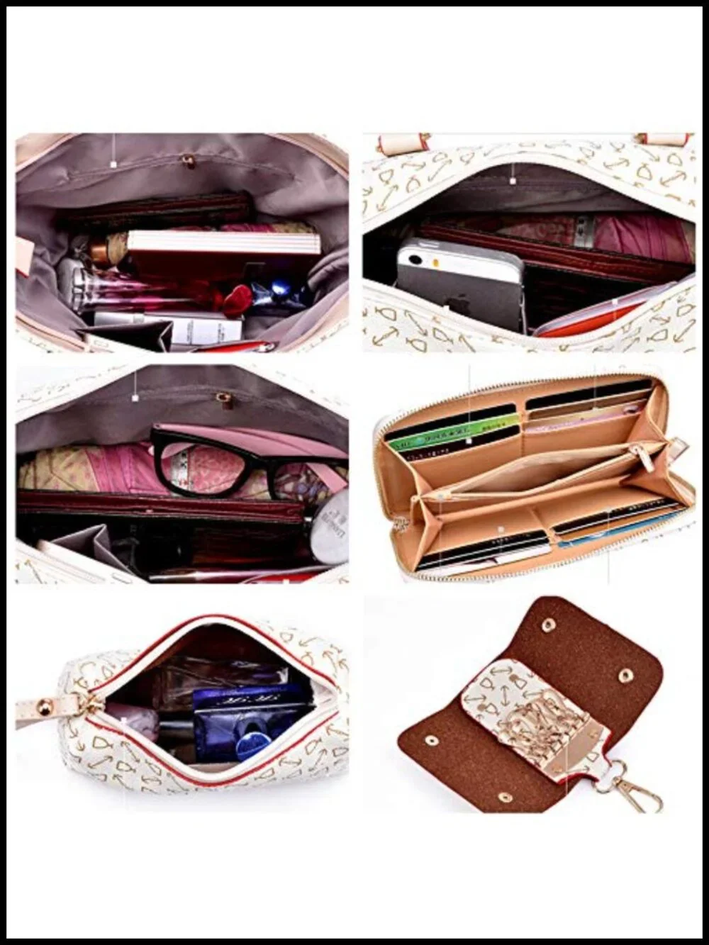 6 Piece PU Leather Tote Purse Set, Classic Shoulder Bag Set, Multi-purpose